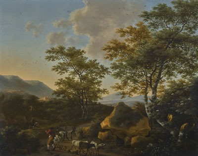 Willem De Heusch : ITALIANATE LANDSCAPE WITH SHEPHERDS