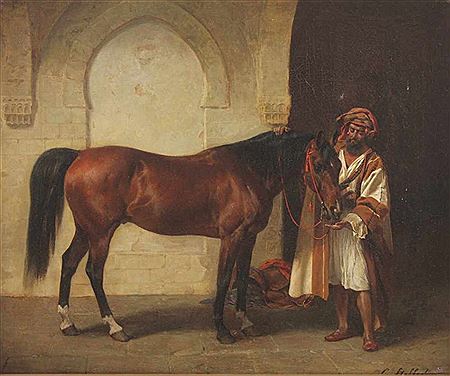 Carl Constantin Steffeck : 'Araber mit Pferd'